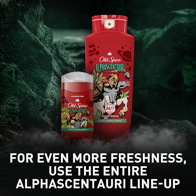 Old Spice Aluminum Free Deodorant for Men, 24/7 Odor Protection, 24/7 Freshness & Lasting Scent, Goes on Clear, Alphascentauri with Green Herbal Scent, 3.0 oz