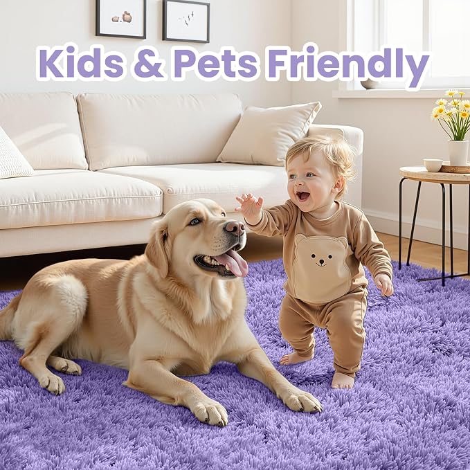 6x9 Area Rugs for Living Room Rug: Soft Fluffy Shag Purple Rugs for Bedroom, Non-Slip Large Fuzzy Plush Rug Indoor Floor Carpet for Nursery Kids Boys Girls Room, Dorms, Playroom, Modern Home Decor