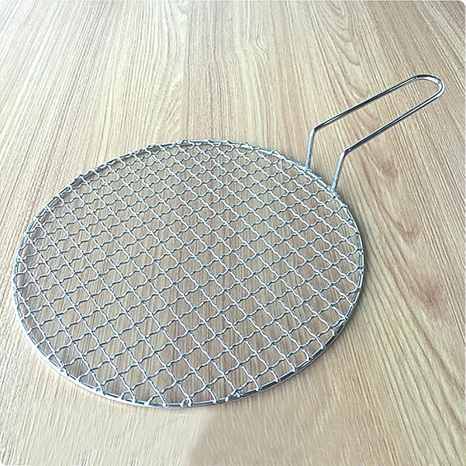 Stainless Steel Cross Wire Round Steaming Cooling Barbecue Racks with Handle for BBQ Korea Carbon Baking Net