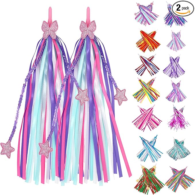 PLATT Kid's Bicycle Handlebar Streamers Colorful Ribbons Tassel for Girls Boys Bicycle Handlebar Scooter Handgrip (New Purple1Pair)