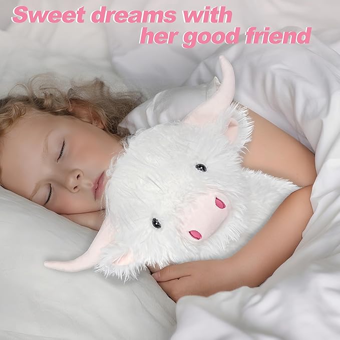 Highland Cow Weighted Stuffed Animals, 4 Lbs White Highland Cow Plush 13.7 Inches, Surprise Weighted Stuffed Animals Gift for Kids Birthdays, Halloween, Christmas (White)