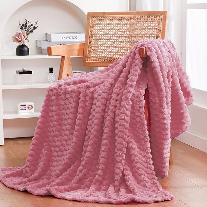 Dusty Pink Throw Blanket 50"×60" Gifts for Mom Fuzzy 3D Jacquard Decorative | Flannel Fleece Super Soft Plush Cozy Blanket for Couch Sofa Chair Lightweight