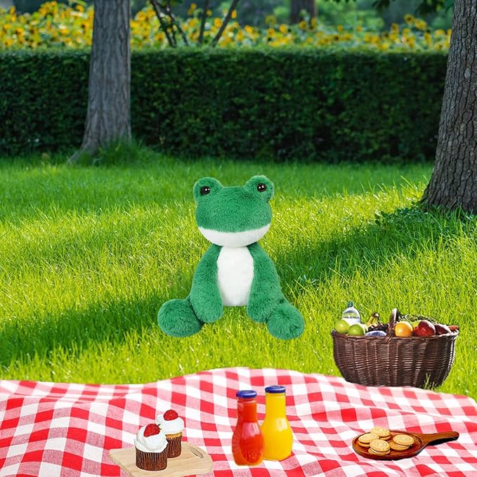 Green Frog Plush Toy, Cute Furry Frog Stuffed Animal, Soft Cuddly Plushie Hugger Toy for Boys Girls, Gifts for Kids or Girlfriend, 8.5 Inches