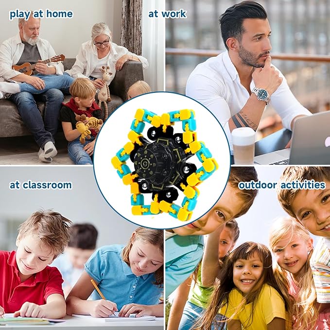 4 Pcs Fidget Toys Transformable Fidget Spinners Autism ADHD Anxiety Stress Relief Sensory Toys for Kids and Adults Deformable Robot Spinner Fingertip Gyros for Party Favors Prizes(GlowYellowBlue)