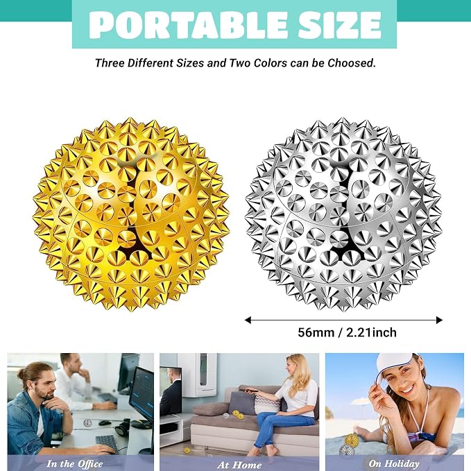 Massage Ball, Magnetic Balls, Hand Spiky Massage Ball Silver Ball 1 Pair, Hand Acupuncture Ball Massage for Adult and Kid, Hand Exercise Squeeze Balls for Pain Pressure and Stress Relief
