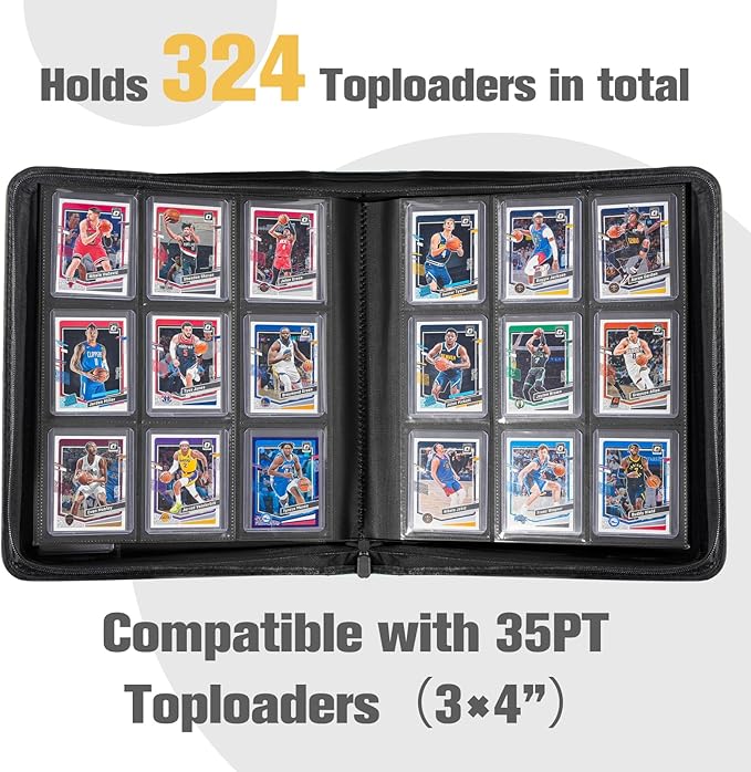 ProCase Top Loader Binder, 9 Pocket Holds 324 Toploaders, Waterproof PU Leather with Non-PVC Pockets for Trading Cards or Sports Cards, Compatible with TCG, MTG in 3"x4" Toploader -Lightblue