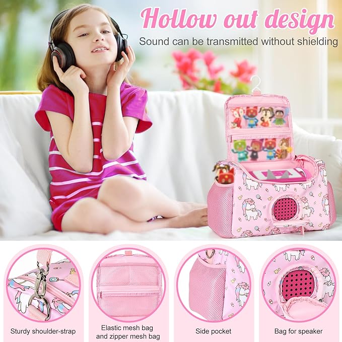 Carrying Case for Toniebox/Little Tikes Story Dream Machine Starter Set & Music Player Storage Carrier Bag Adjustable Strap Travel Storage Bag, Pink