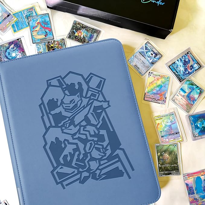 9 Pocket Card Binder, 360 Cards Trading Cards Games Collection Holder Book Folder with Customizable Label Slot and Side-Loading Sleeves (Blue)