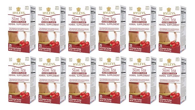 Hyleys Slim Tea Goji Berry Flavor - Weight Loss Herbal Supplement Cleanse and Detox - 25 Tea Bags (12 Pack)