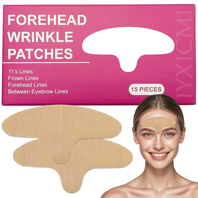 Forehead Wrinkle Patches, 15 PCS Face Tape for Wrinkles, Kinesiology Tape for Face, Facial Myofascial Lift Tape for Frown 11's Lines, Fine Lines Between Eyebrow Wrinkle Patches