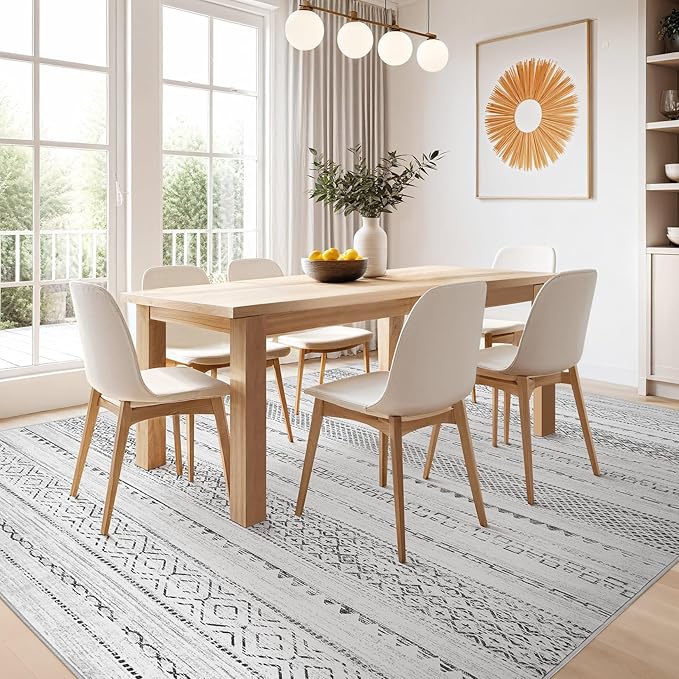 Nakagishi Boho 5x8 Area Rug Living Room Rugs Machine Washable Gray | Soft, Pet & Kid Friendly, Carpet for Living Room/Bedroom/Office/Kitchen/Nursery, Daily Home Decor Stain Resistant Moroccan