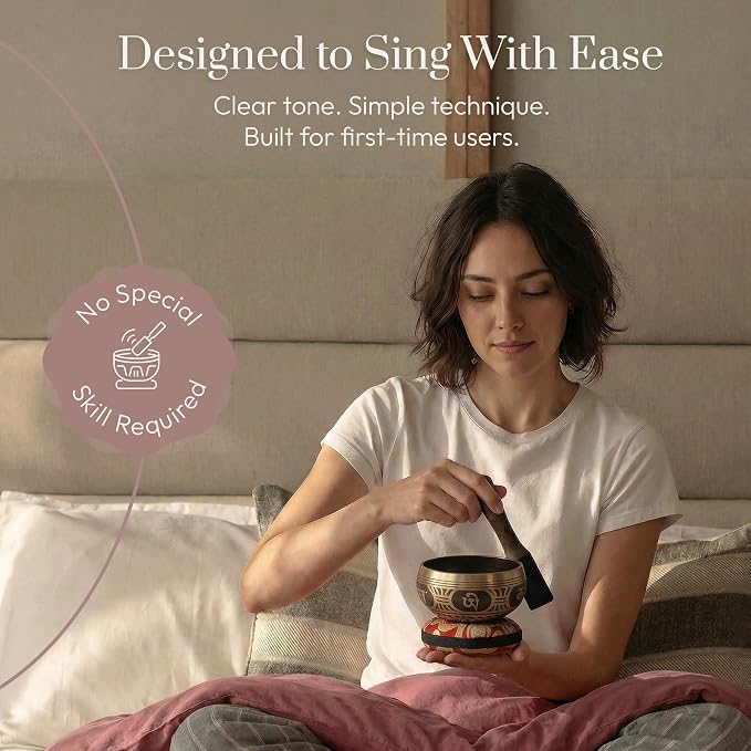 Silent Mind Tibetan Singing Bowl Set – Easy to Play & Beginner Friendly Meditation Bowl with Cushion & Mallet | Stress Relief & Mindfulness | Gift-Ready
