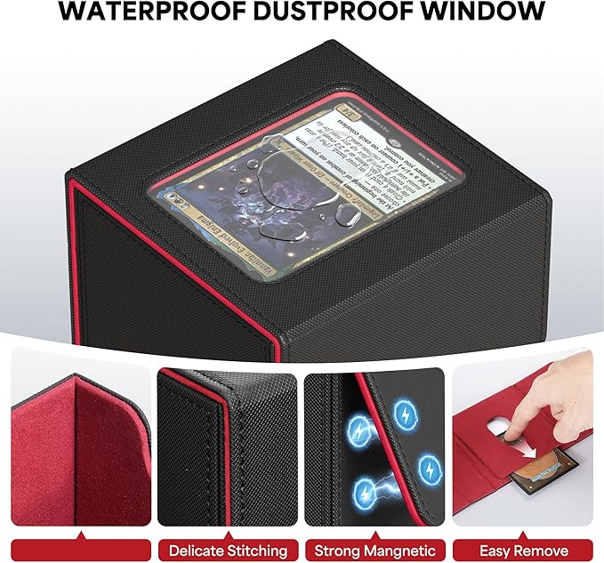 ZLCA MTG Commander Deck Box, Card Deck Box for Trading Card, Holds 110+ Double Sleeved Cards Fits for TCG CCG Magic Cards with 2 Dividers (Black & Red)