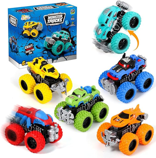 SpringFlower Monster Truck Toys for Kids 3-8, 6 Assorted Colors Friction Powered Push and Go Toy Trucks with Double-Direction Running, Ideal Christmas Birthday Gifts for Boys Teens Kids