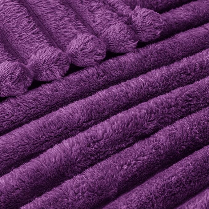 Exclusivo Mezcla Striped Fleece Throw Blanket for Couch, Sofa, Bed, 50"x60" | Soft Breathable Cozy Bed Blankets, Lightweight Plush Fluffy Fuzzy Jacquard Decorative Blankets