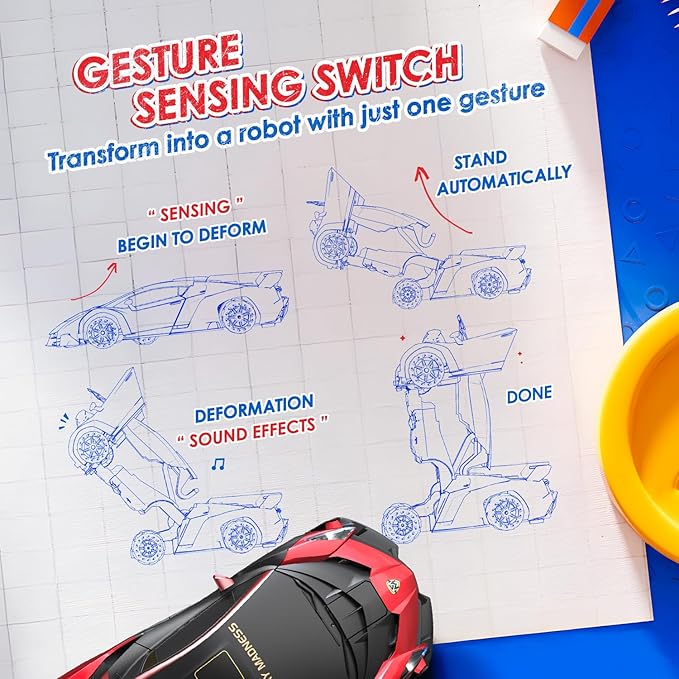 Holyton Transformer Remote Control Cars, Transform Robot RC Toys, 1:10 Scale, One-Button Robot, 2 Batteries 80 Mins Playtime, LED Lights, Sound Effects, ideal gift for 5 6 7 8 9 10 11 12 Years Old Boy