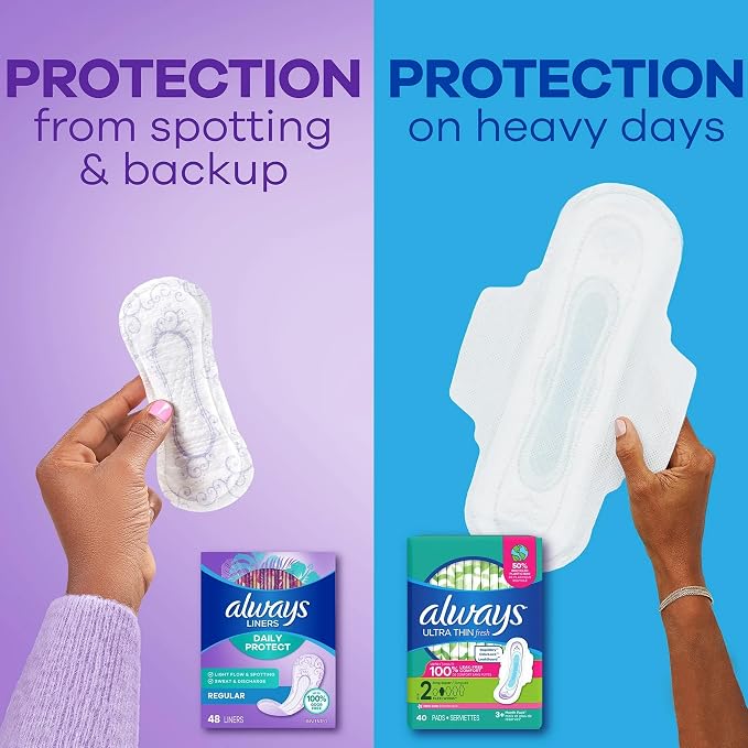 Always Radiant Pantiliners, Regular, Unscented, 48 Liners (Pack of 2)