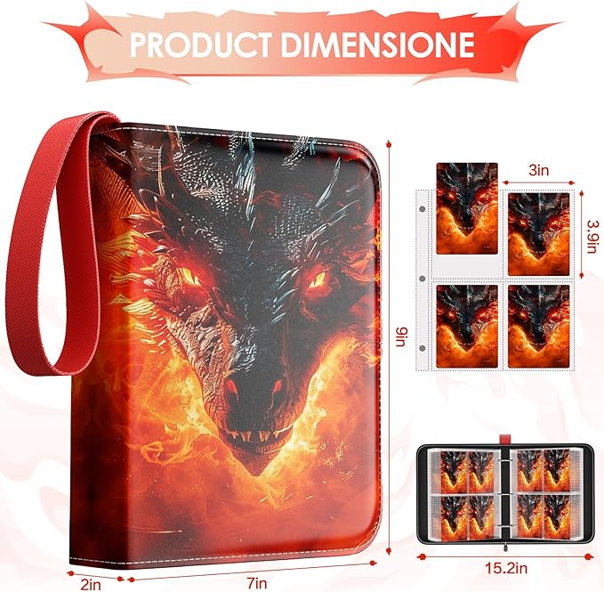 Trading Card Binder 4 Pocket, Waterproof PU 400Pockets Card Holder, Portable Zippered Collectible Game Card Albums Gifts for Boys and Girls, Trading Card Album for MTG/TCG/Card Holder Gift