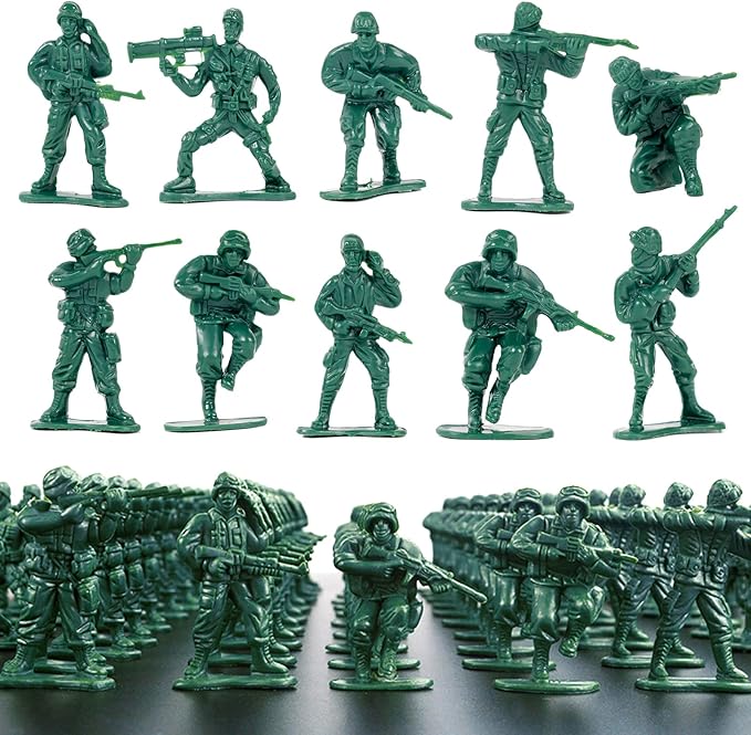 2-Inch Plastic Army Men Action Figures, 10 Unique Sculpts, Pack of 100 (Green)