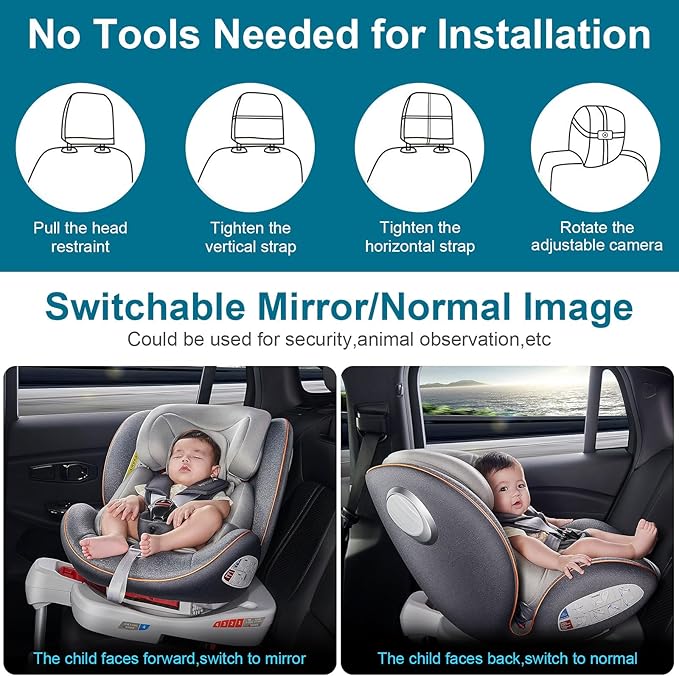 DoHonest Baby Car Camera 7-Inch: USB Plug and Play Easy Setup 360 Degree Rotating Backseat Camera Two Kids HD 1080P Rear Facing Car Seat Cameras Clear Night Vision -V9