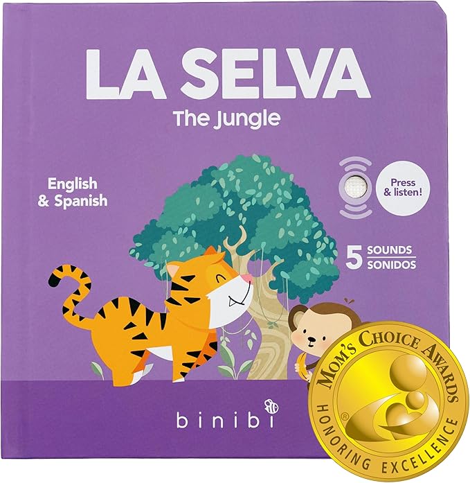 Binibi Spanish Books for Babies & Toddlers 1-3 La Selva Bilingual Sound Book with Jungle Animal Sounds | Bilingual Children's Book | Support Spanish Learning for Kids | Libro en español para bebés