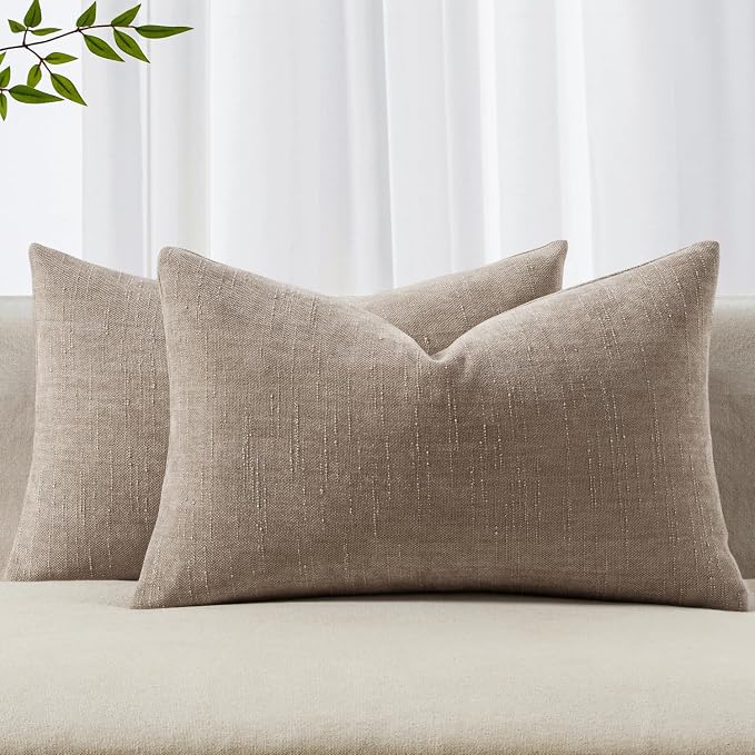 MIULEE 12x20 Inch Lumbar Textured Chenille Throw Pillow Covers Light Taupe | Pack of 2 Decorative Soft Throw Pillows, Solid Textured Cushion Covers, Modern Home Decor for Couch Sofa Bedroom Living Room