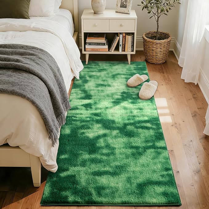 FinRèc 2x6 Washable Runner Rugs for Kitchen Hallway Bedroom, Low Pile Thin Ultra Soft Shag Rug, Non-Slip Carpet Indoor for Home Decor (Tie-dye Green)