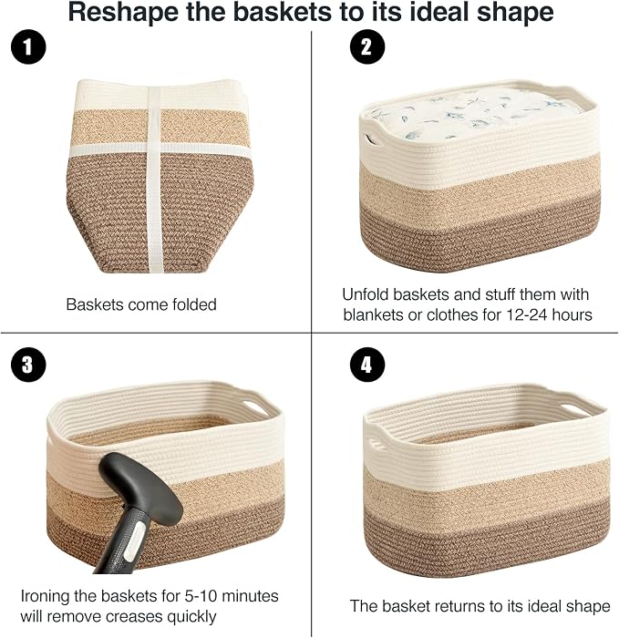 ICERZCZ Large Storage Baskets for Organizing Shelves, Woven Cotton Rope Bins for Baby Nursery Organization, Book Toy Towel Organizer, 17"x13"x9.5", 3 Packs, Gradient Brown