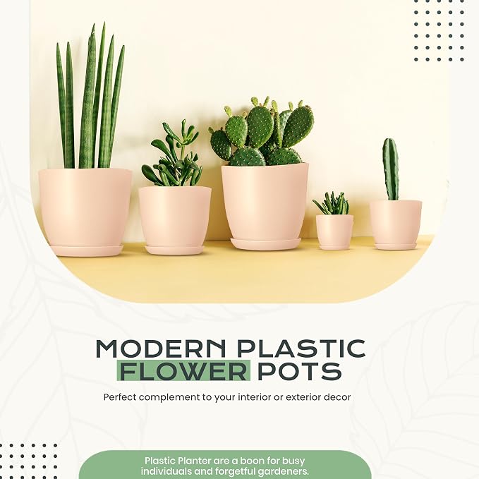 Plant Pots Indoor with Drainage, 10 Pack Multi-Size Planters Set, Pink | Drainage holes included Multiple sizes 7/6.6/6/5.3/4.8 In Indoor plants and flowers Durable plastic construction