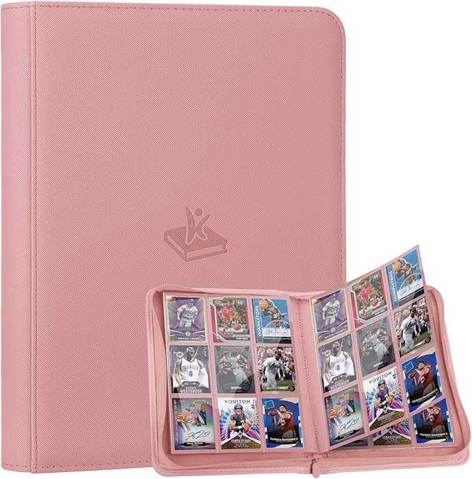 Trading Card Binder 9 Pocket, 360 Pockets Double-Sided Card Album, Premium PU Leather Zipper Card Holder for MTG, TCG, Sports & Game Cards, Must-Have for Collectors（Pink）