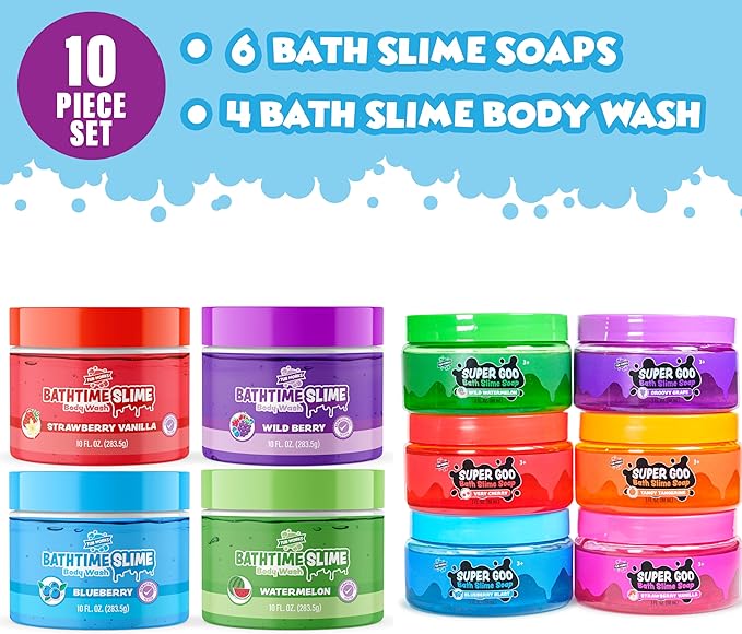 Tub Works Bath Soap & Slime Body Wash, Variety Pack | Nontoxic | Stretchy, Squishy Slime Soap & Gooey, Playful Sensory Fun Kids & Toddler Bath Toys (10 Piece Set)