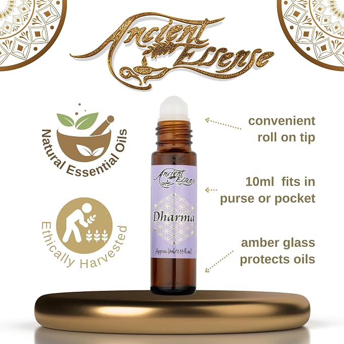 Ancient Essence Dharma Roll On Essential Oil Aromatherapy Calming & Relaxing with Violets, Myrrh, and Amber (1/3 FL OZ)