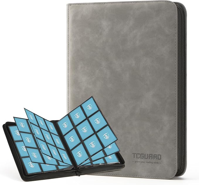 Trading Card Binder, 9 Side Loading Pocket Card Album Hold Up to 540 Cards, Zipper Binder for Cards Collection, TCG Card Holder for Game Card, Sports Card, Yugioh, MTG etc.（Grey）
