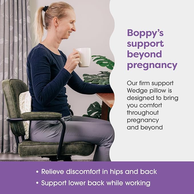Boppy Wedge Pregnancy Pillow - Compact Support Wedge Maternity Pillow for Back, Knees, Pelvic Floor at Home, Office & Travel with Washable Knit Cover - Taupe Grassland