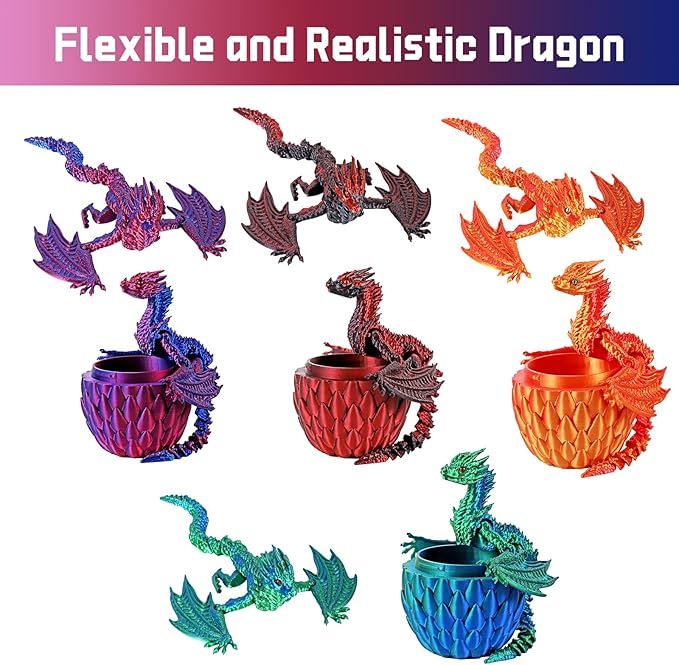 3D Printed Dragon,Flying Mystery Eggs Easter Articulated,3D Printed Crystal with Wings,3D Eggs with Dragon Inside,Adults Fidget Toys for Autism ADHD