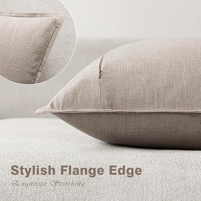Foindtower Set of 2, Decorative Linen Soild Throw Pillow Covers Soft Accent Cushion Euro Case Boho Farmhouse Pillowcase for Chair Couch Sofa Bedroom Living Room Home Decor 20 x 20 Inch Natural Linen