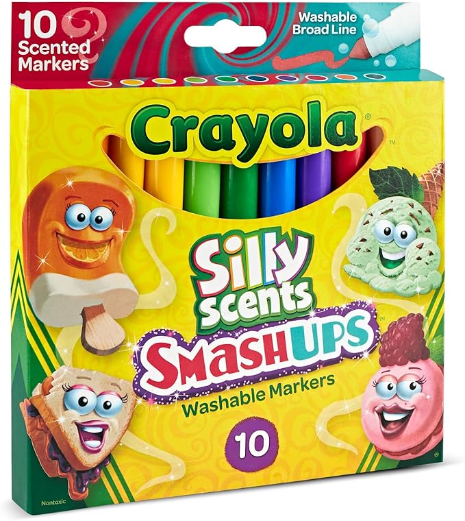 Crayola Silly Scents Slim Scented Washable Markers, Broad Point, Assorted Colors, Pack of 10 Markers, Mint,Red