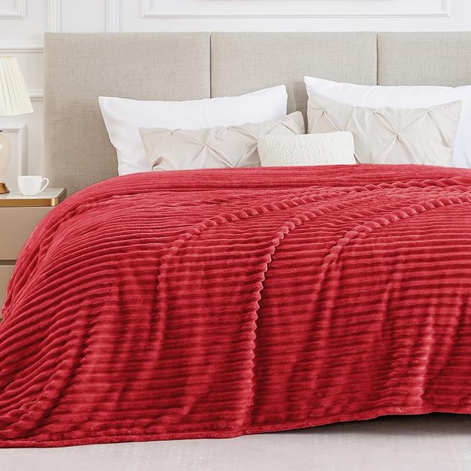 BEDELITE Ribbed King Size Blanket for Bed, Red, 108"x90" | Ultra-Soft Plush Fleece, Warm Yet Lightweight, Ribbed Texture, Home Decor, Machine Washable, Giftable, All-Season Use
