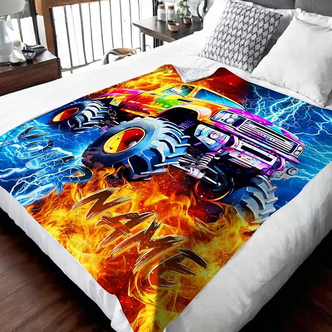 Trucks Blanket Personalized Car Throw Blankets Gift for Kids Teens Truck Lovers, 30x40 Inches Soft Cozy Lightweight Custom Throw for Sofa Chair Bed Office Home Decor