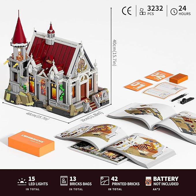 Medieval Castle Banquet Hall Lighting Building Bricks Set - Middle Ages City Town Modular Collection Display Kit with Minifigures 3232 Pcs for Adults & Teens