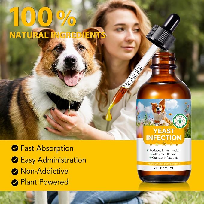 Yeast Infection Treatment for Dogs, Natural Dog Yeast Infection Relief for Itchy Skin & Ear, with Multivitamins Probiotics, Bacon Flavor Liquid Supplement for All Breeds, 2 FL OZ ﻿