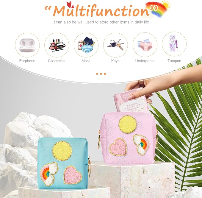 2 Pack Period Bag, PU Leather Sanitary Napkin Storage Bag for Feminine Pads Liners Tampons and Reusable Pads,Functional Sanitary Pads Pouches First Period Kit for Women Ladies Gift