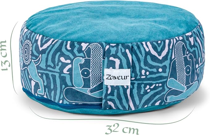 Zaveur Royal Court Zafu Meditation Cushion - 18" Round Yoga Bolster Pillow with 100% Cotton Filling and Canvas Cover - Premium Floor Pillow for Meditation - Yoga Cushion for Sitting on Floor - Green