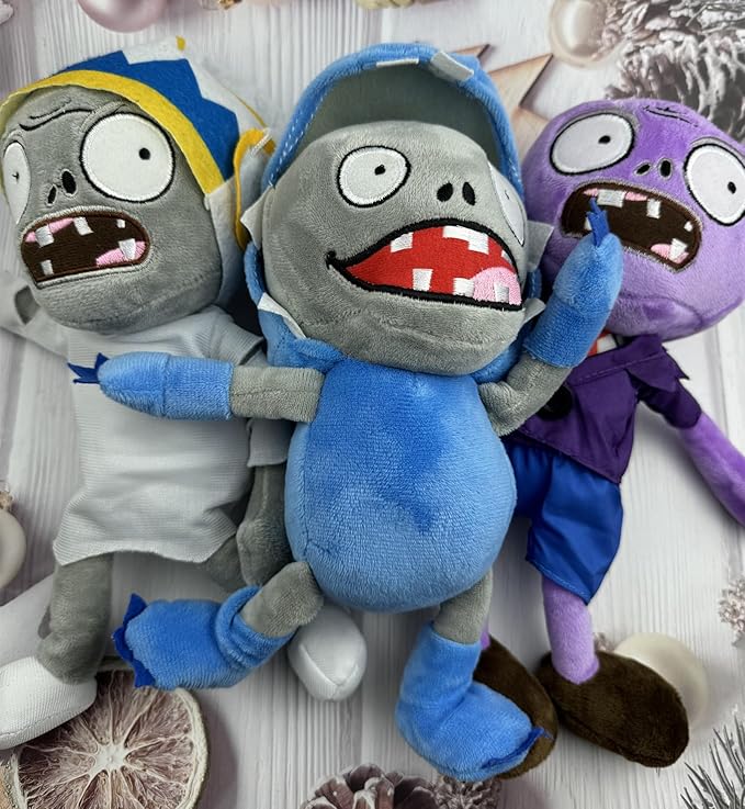 JHESAO 3 PCS Plants and Zombies Plush Buckethead Zombie Sets Toy Purple, 1 2 Stuffed Soft Missile Zombie Imp Doll, Barrel Buckethead Zombies PVZ Plush Figure Doll New