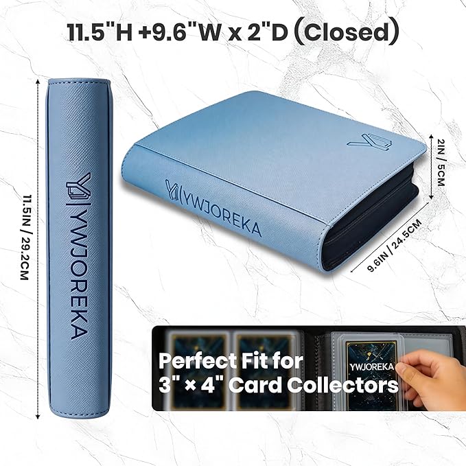Toploader Binder 4 Pocket, Holds 128 Toploaders, Double-Sided Card Storage Binder for 3" x 4" Rigid Cards, PU Leather Album for Trading Cards & Sports Cards(blue)