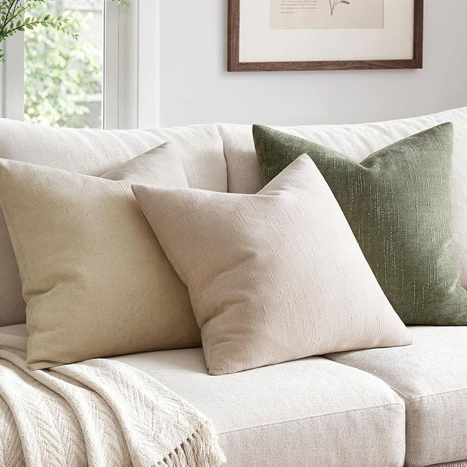 MIULEE Textured Chenille Throw Pillow Covers 18x18 Inch Pack of 2 Beige | Decorative Soft Throw Pillows, Solid Textured Cushion Covers, Modern Home Decor for Couch Sofa Bedroom Living Room