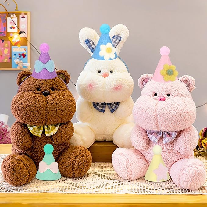 12pcs Mini Party Hats for Stuffed Animals, Macaroon Hats with Pom Pons for Dolls Dog Cat Rabbit Puppies Assorted Animal Birthday Decorations