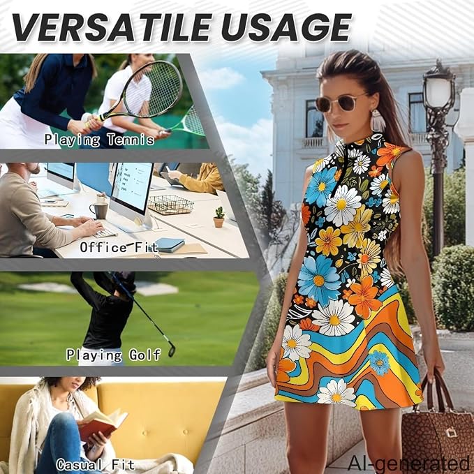 Golf Dress Tennis Dresses for Women with Built in Shorts and Pockets Sleeveless Athletic Dress Workout Dress