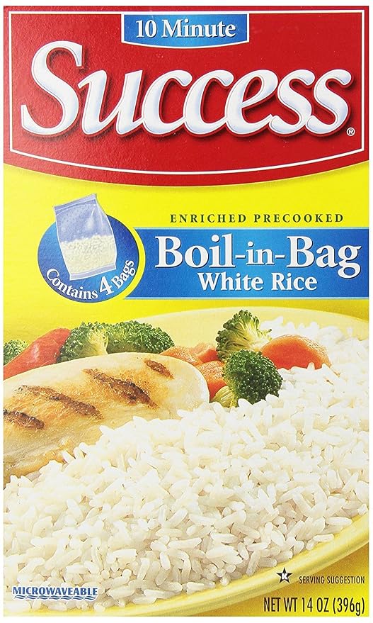 Success Boil-in-Bag Rice, White Rice, 14-Ounce Box, Pack of (1) | Precooked rice bag for quick and easy meals, stovetop or microwave, ready in 10 minutes, gluten-free, kosher, non-GMO