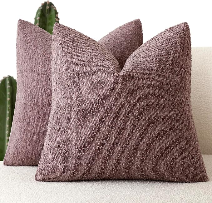 Foindtower Pack of 2 Textured Boucle Throw Pillow Covers Accent Solid Pillow Cases Cozy Soft Decorative Couch Cushion Case for Chair Sofa Bedroom Living Room Home Decor 18x18 Inch Dark Purple